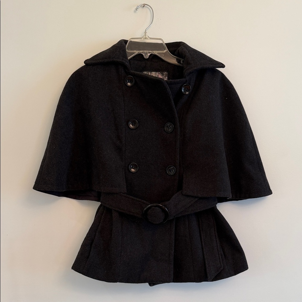 Charcoal Grey Double-Breasted Cape Coat